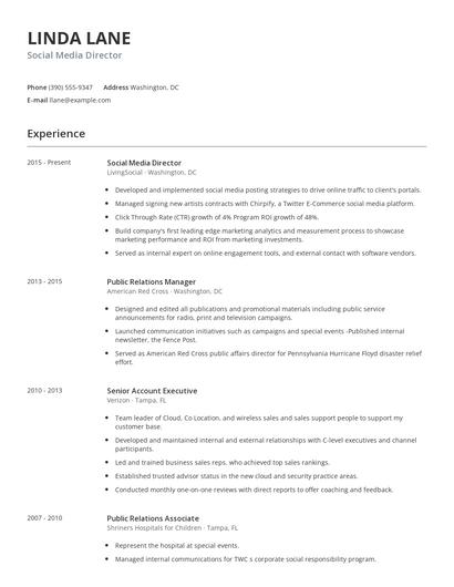 Social Media Director Resume