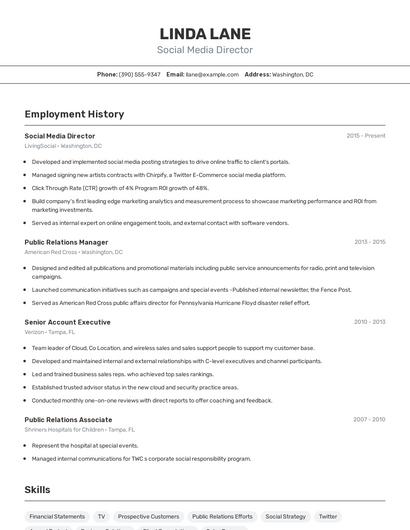 Social Media Director Resume