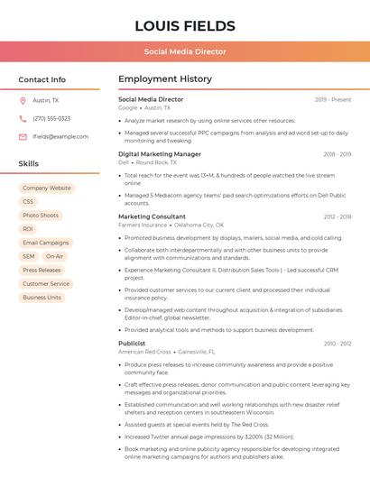 Social Media Director Resume
