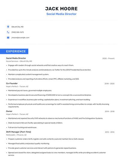 Social Media Director Resume