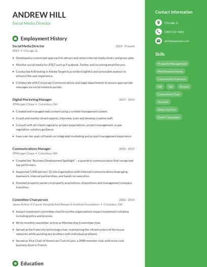 Social Media Director Resume