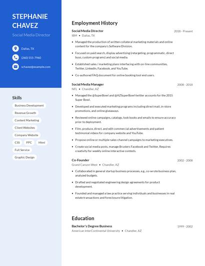 Social Media Director Resume