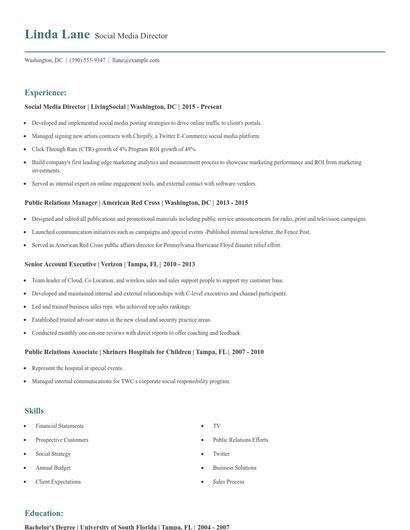 Social Media Director Resume