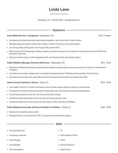 Social Media Director Resume