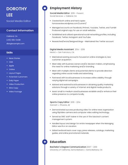 Social Media Editor Resume