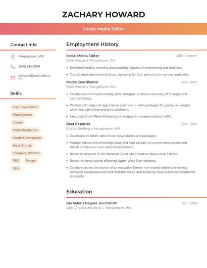 Social Media Editor Resume