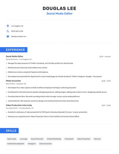 Social Media Editor Resume