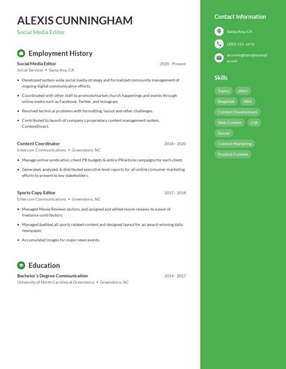 Social Media Editor Resume