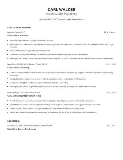 Social Media Marketer Resume