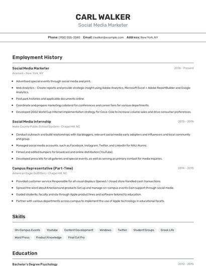 Social Media Marketer Resume