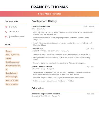 Social Media Marketer Resume