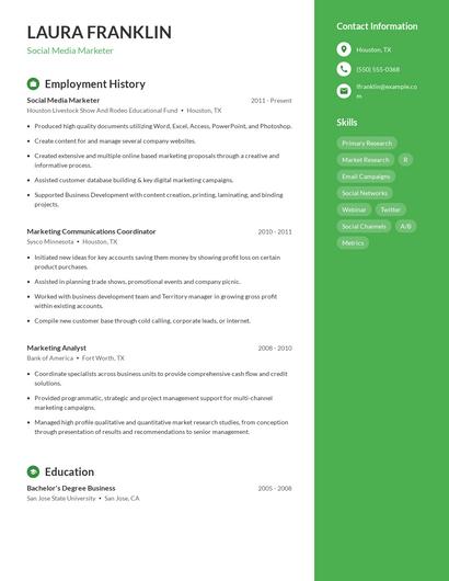 Social Media Marketer Resume
