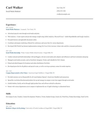 Social Media Marketer Resume