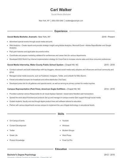 Social Media Marketer Resume