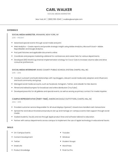 Social Media Marketer Resume