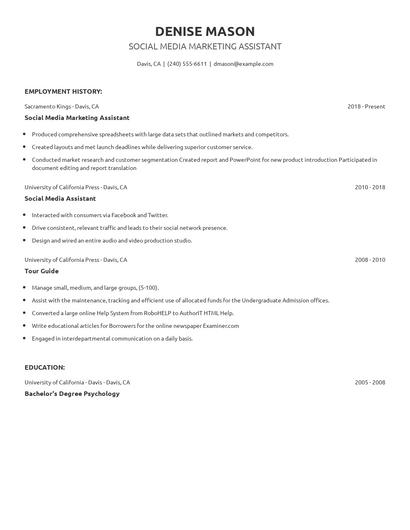 Social Media Marketing Assistant Resume
