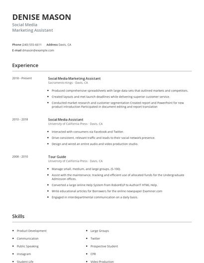 Social Media Marketing Assistant Resume