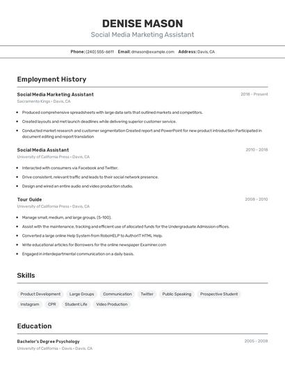 Social Media Marketing Assistant Resume