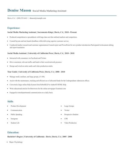 Social Media Marketing Assistant Resume