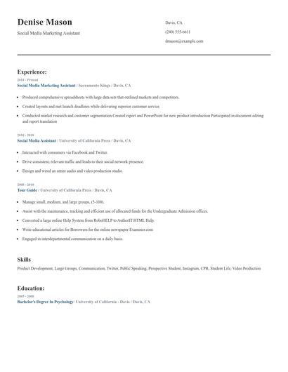 Social Media Marketing Assistant Resume