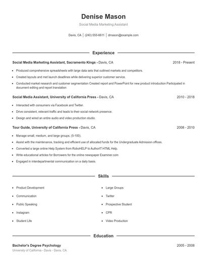 Social Media Marketing Assistant Resume
