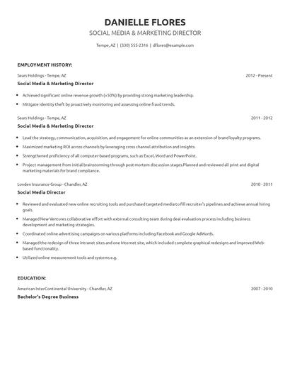Social Media & Marketing Director Resume