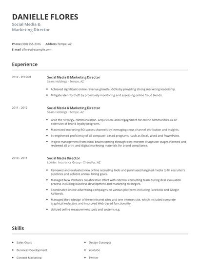 Social Media & Marketing Director Resume