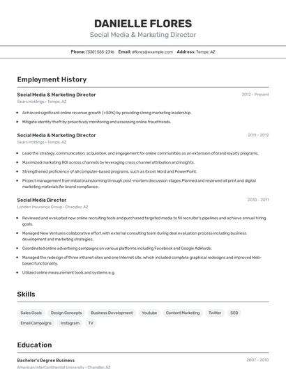 Social Media & Marketing Director Resume