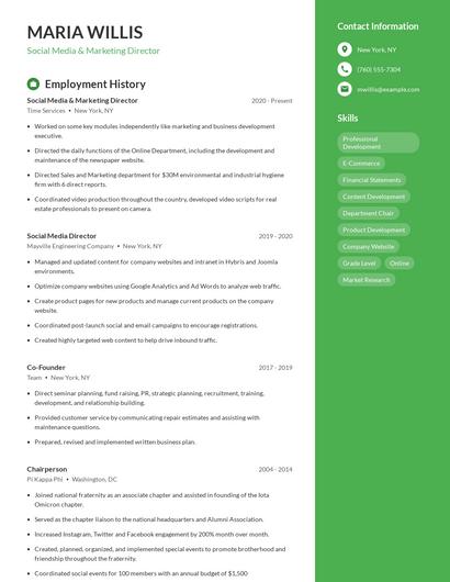 Social Media & Marketing Director Resume