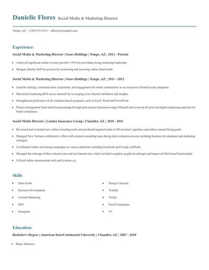 Social Media & Marketing Director Resume