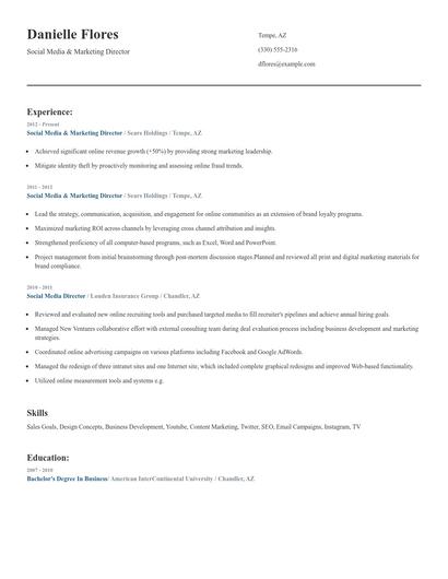 Social Media & Marketing Director Resume