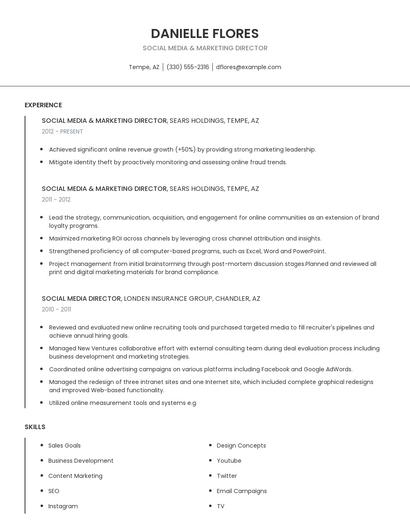Social Media & Marketing Director Resume