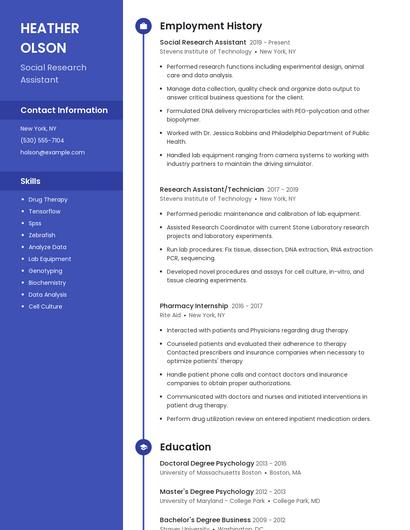 Social Research Assistant Resume