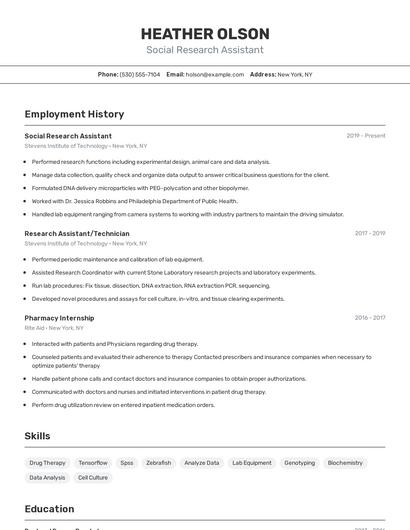 Social Research Assistant Resume