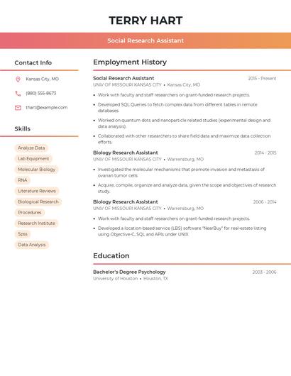 Social Research Assistant Resume