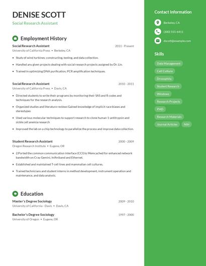 Social Research Assistant Resume