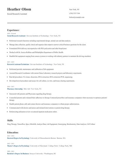 Social Research Assistant Resume