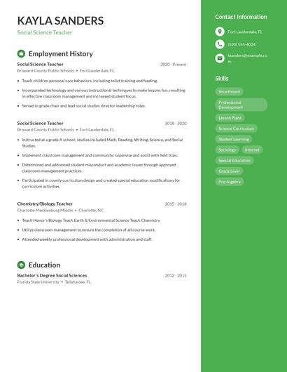 Social Science Teacher Resume