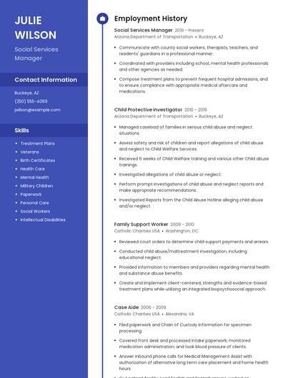 Social Services Manager Resume