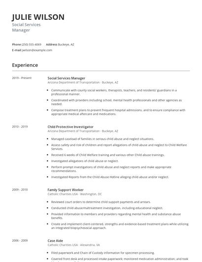 Social Services Manager Resume
