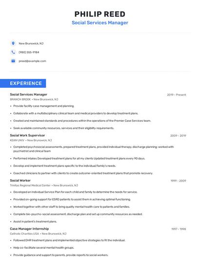 Social Services Manager Resume