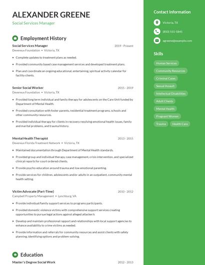 Social Services Manager Resume
