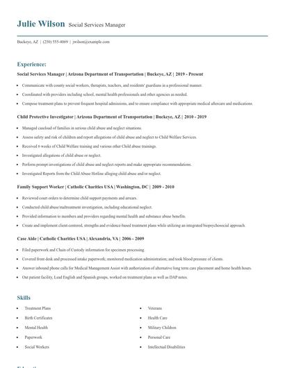 Social Services Manager Resume