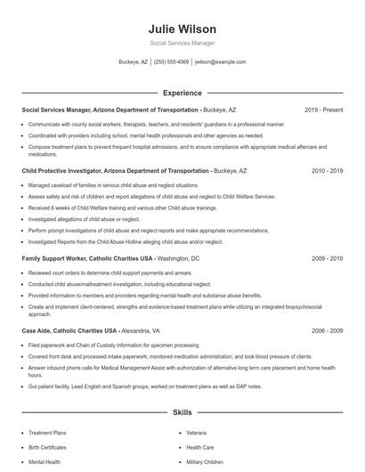 Social Services Manager Resume