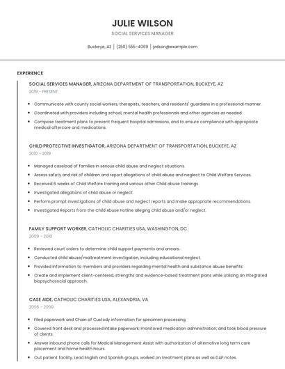 Social Services Manager Resume