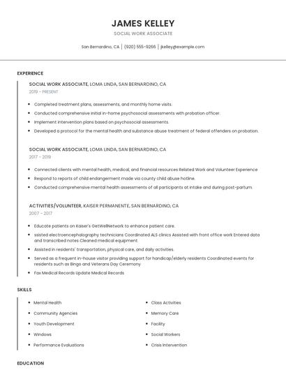 Social Work Associate Resume