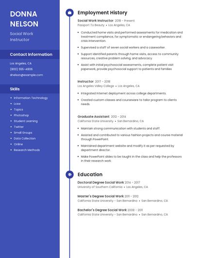 Social Work Instructor Resume