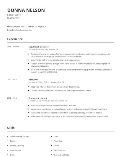Social Work Instructor Resume