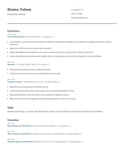 Social Work Instructor Resume