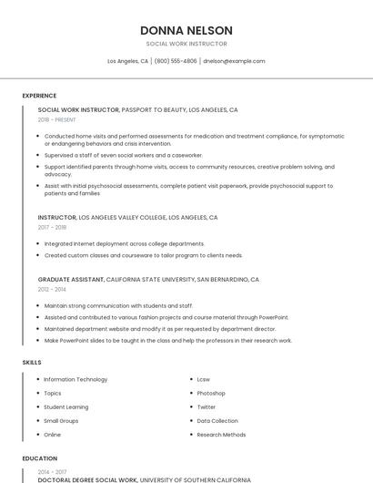Social Work Instructor Resume